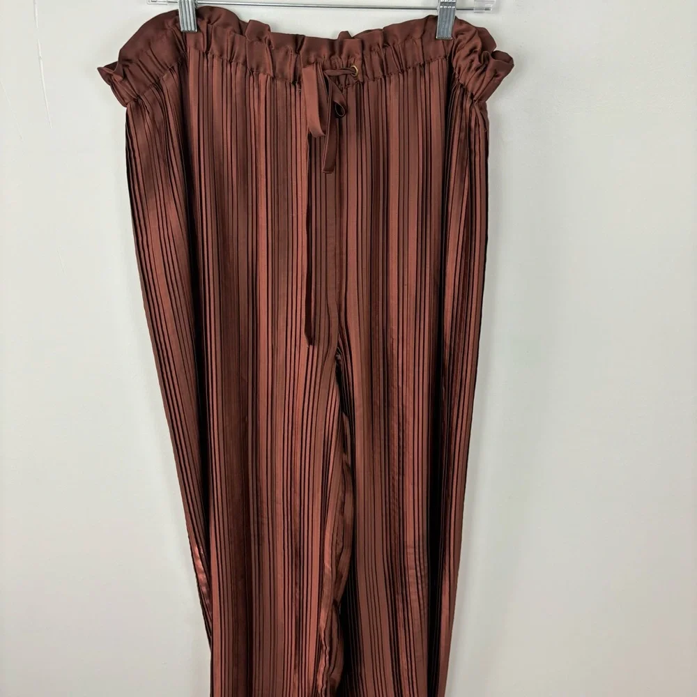 Anthropologie High Waisted Plissé Wide Leg Pants Brown Size XL - Picture 4 of 9